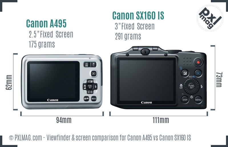 Canon A495 vs Canon SX160 IS Screen and Viewfinder comparison