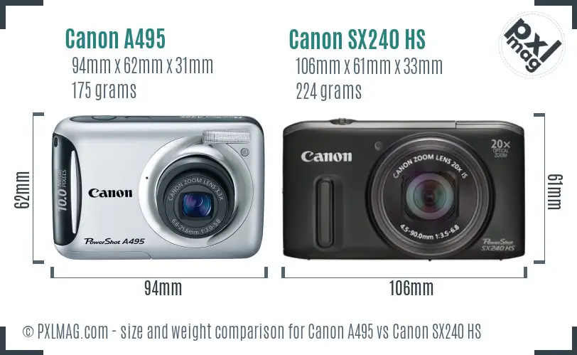 Canon A495 vs Canon SX240 HS size comparison
