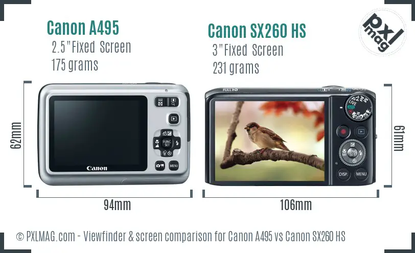 Canon A495 vs Canon SX260 HS Screen and Viewfinder comparison Canon A495 vs Canon SX260 HS Screen and Viewfinder comparison