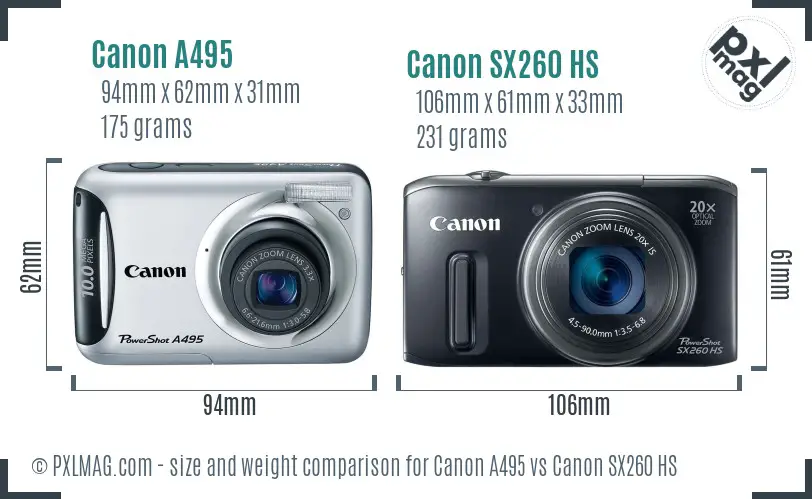 Canon A495 vs Canon SX260 HS size comparison Canon A495 vs Canon SX260 HS size comparison