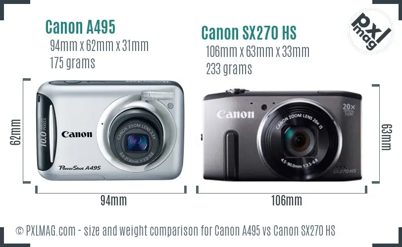 Canon A495 vs Canon SX270 HS size comparison