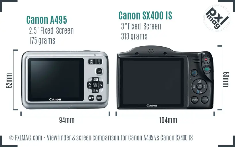 Canon A495 vs Canon SX400 IS Screen and Viewfinder comparison Canon A495 vs Canon SX400 IS Screen and Viewfinder comparison