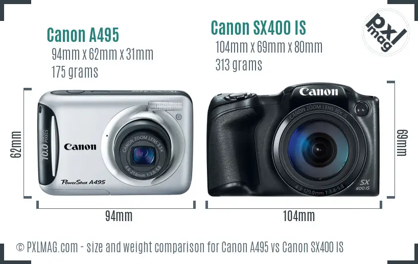 Canon A495 vs Canon SX400 IS size comparison Canon A495 vs Canon SX400 IS size comparison