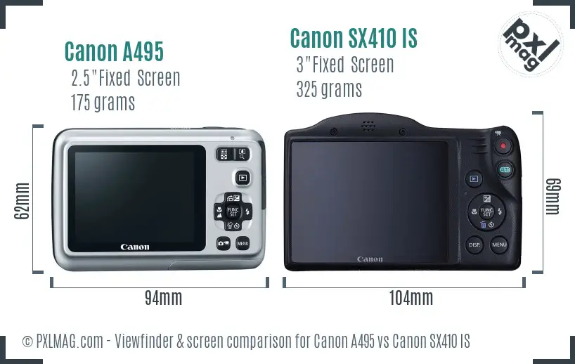 Canon A495 vs Canon SX410 IS Screen and Viewfinder comparison