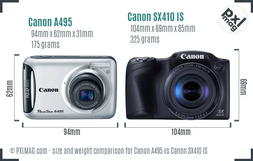 Canon A495 vs Canon SX410 IS size comparison
