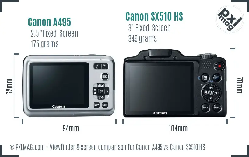 Canon A495 vs Canon SX510 HS Screen and Viewfinder comparison