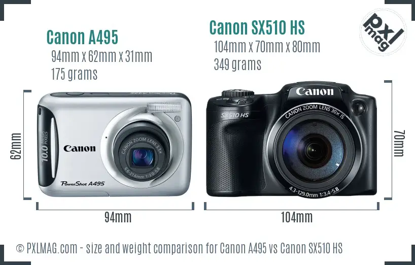 Canon A495 vs Canon SX510 HS size comparison