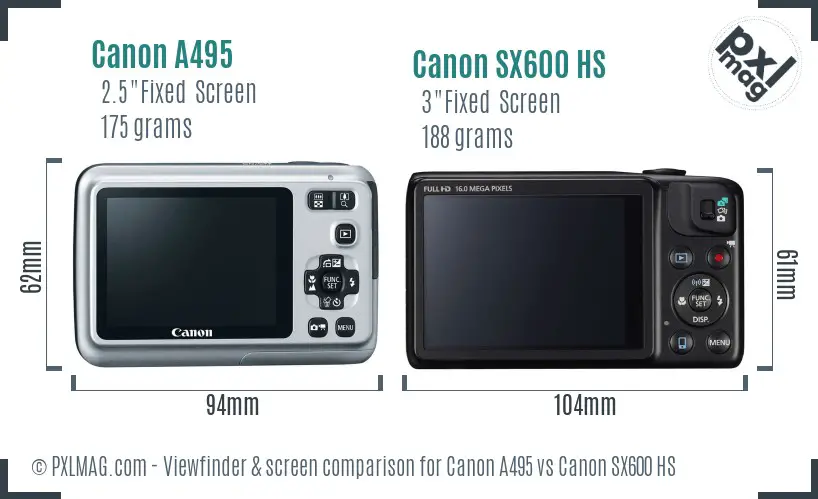 Canon A495 vs Canon SX600 HS Screen and Viewfinder comparison