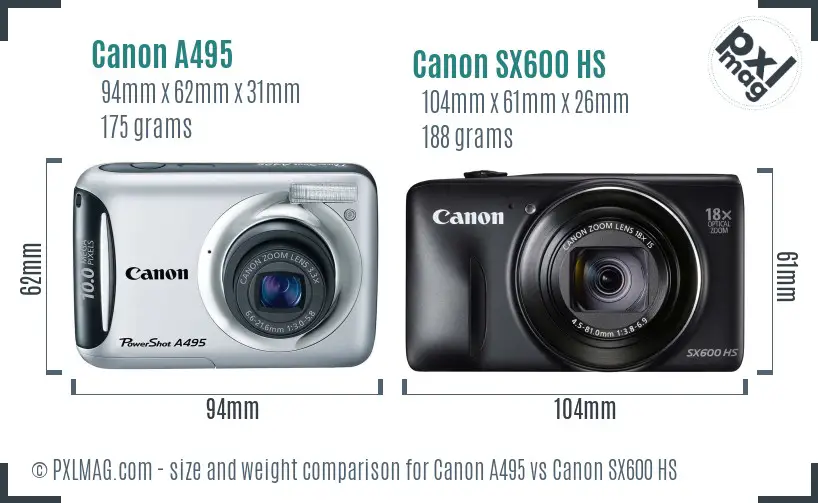 Canon A495 vs Canon SX600 HS size comparison
