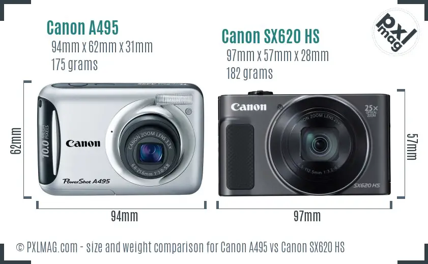 Canon A495 vs Canon SX620 HS size comparison Canon A495 vs Canon SX620 HS size comparison