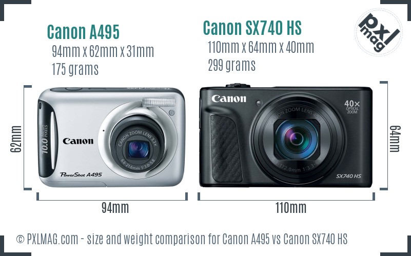 Canon A495 vs Canon SX740 HS size comparison