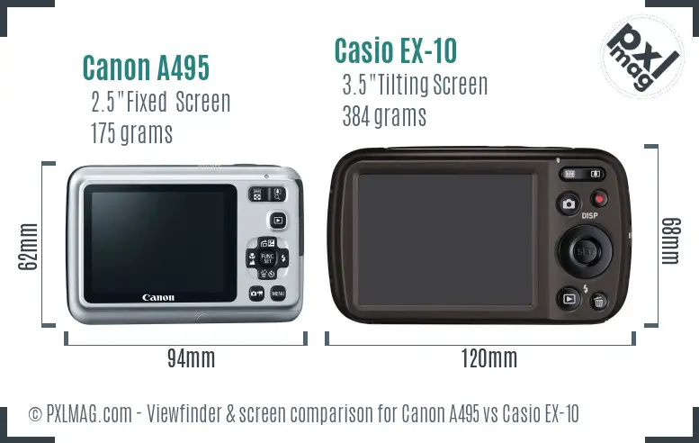 Canon A495 vs Casio EX-10 Screen and Viewfinder comparison