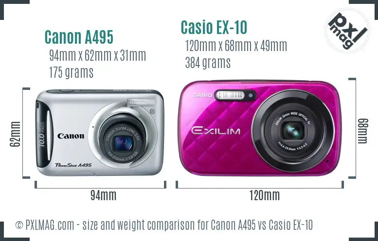 Canon A495 vs Casio EX-10 size comparison