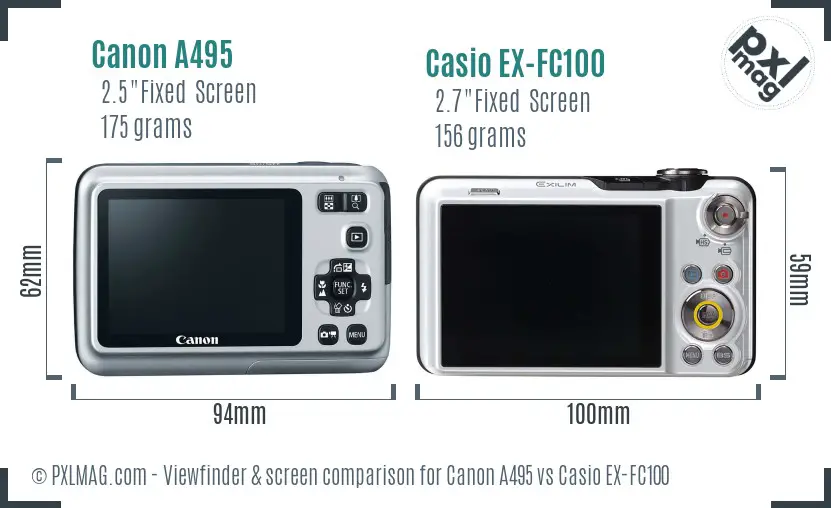 Canon A495 vs Casio EX-FC100 Screen and Viewfinder comparison