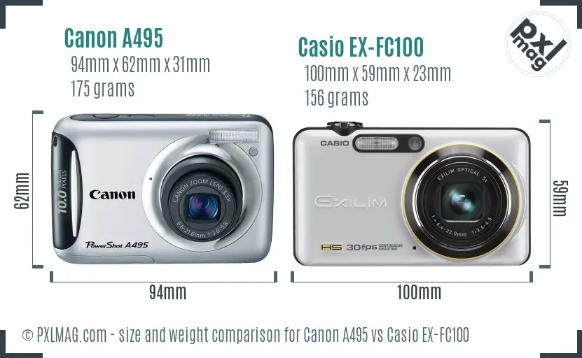 Canon A495 vs Casio EX-FC100 size comparison