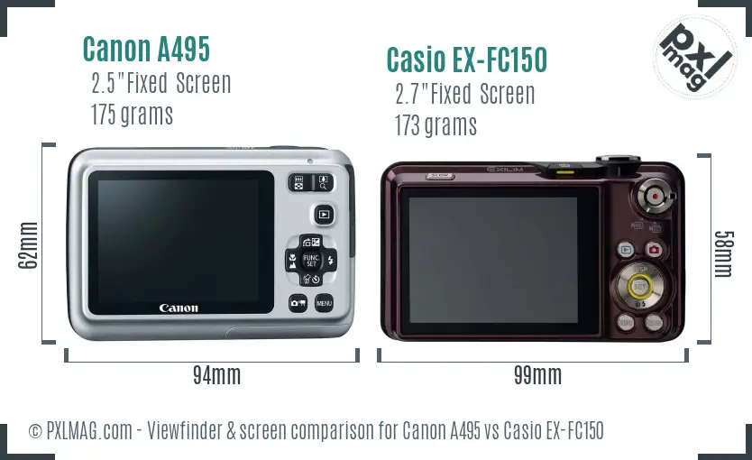 Canon A495 vs Casio EX-FC150 Screen and Viewfinder comparison Canon A495 vs Casio EX-FC150 Screen and Viewfinder comparison