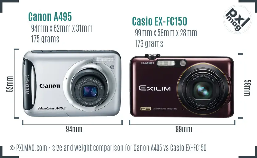 Canon A495 vs Casio EX-FC150 size comparison Canon A495 vs Casio EX-FC150 size comparison