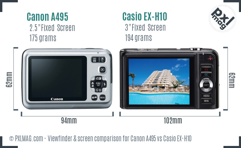 Canon A495 vs Casio EX-H10 Screen and Viewfinder comparison