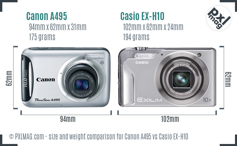 Canon A495 vs Casio EX-H10 size comparison