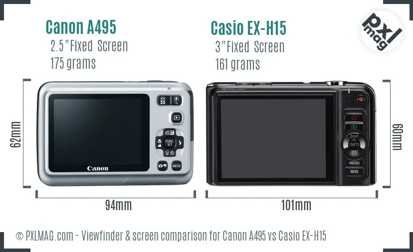 Canon A495 vs Casio EX-H15 Screen and Viewfinder comparison Canon A495 vs Casio EX-H15 Screen and Viewfinder comparison