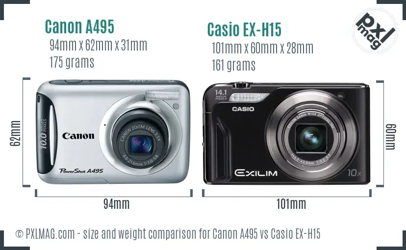 Canon A495 vs Casio EX-H15 size comparison Canon A495 vs Casio EX-H15 size comparison