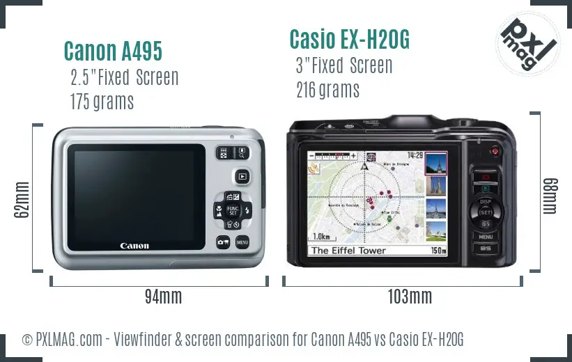 Canon A495 vs Casio EX-H20G Screen and Viewfinder comparison Canon A495 vs Casio EX-H20G Screen and Viewfinder comparison