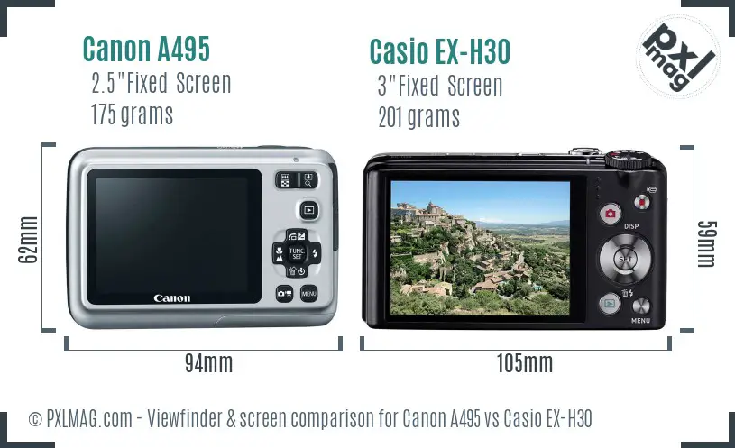Canon A495 vs Casio EX-H30 Screen and Viewfinder comparison