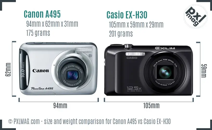 Canon A495 vs Casio EX-H30 size comparison