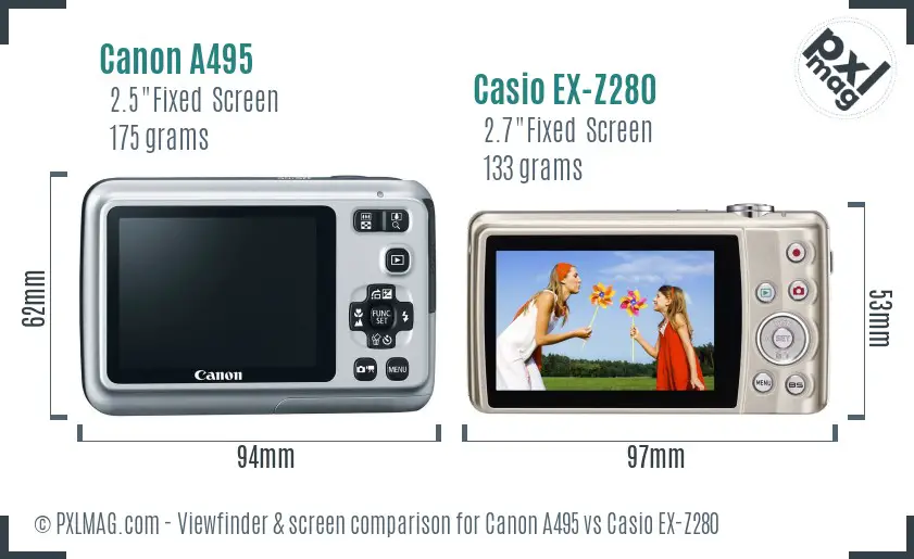 Canon A495 vs Casio EX-Z280 Screen and Viewfinder comparison