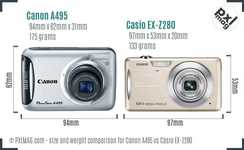 Canon A495 vs Casio EX-Z280 size comparison