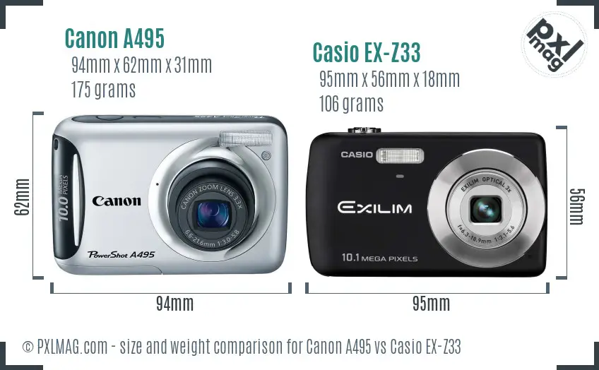 Canon A495 vs Casio EX-Z33 size comparison