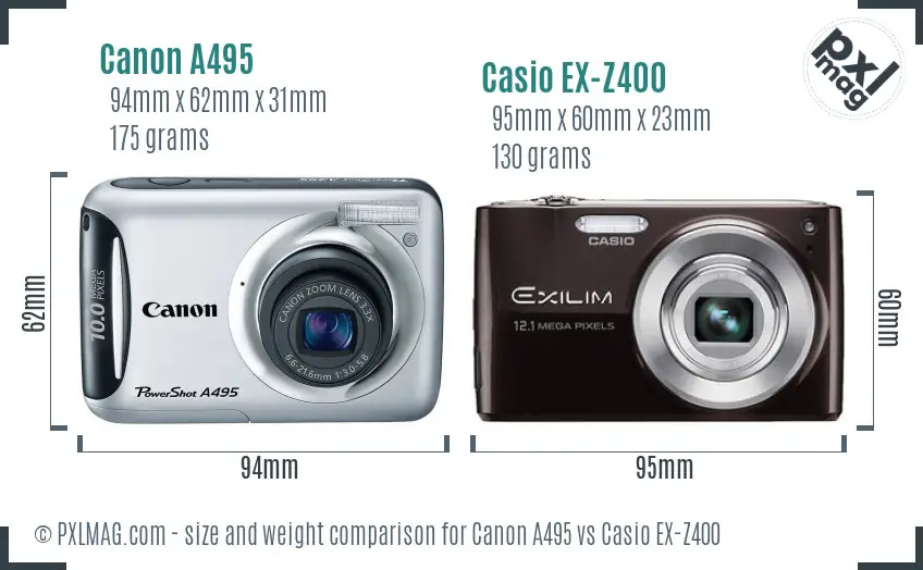 Canon A495 vs Casio EX-Z400 size comparison