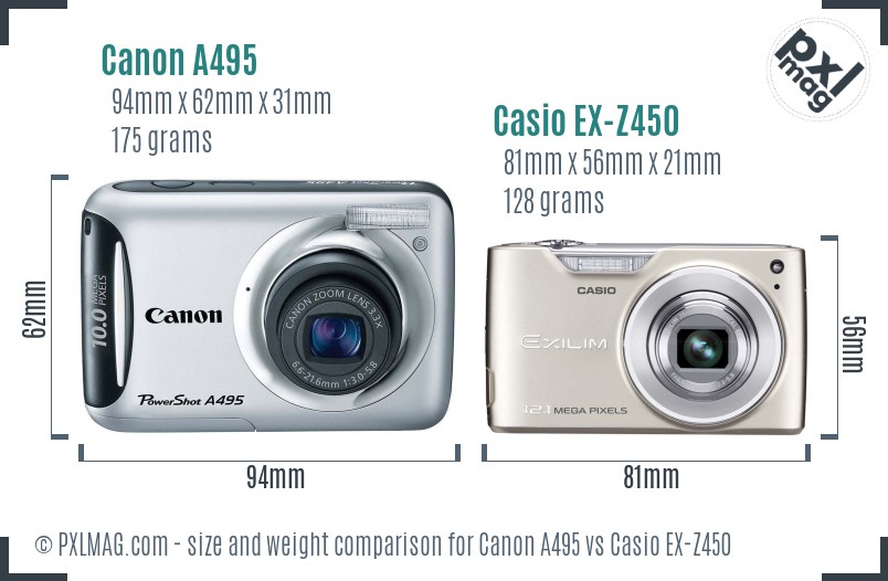 Canon A495 vs Casio EX-Z450 size comparison