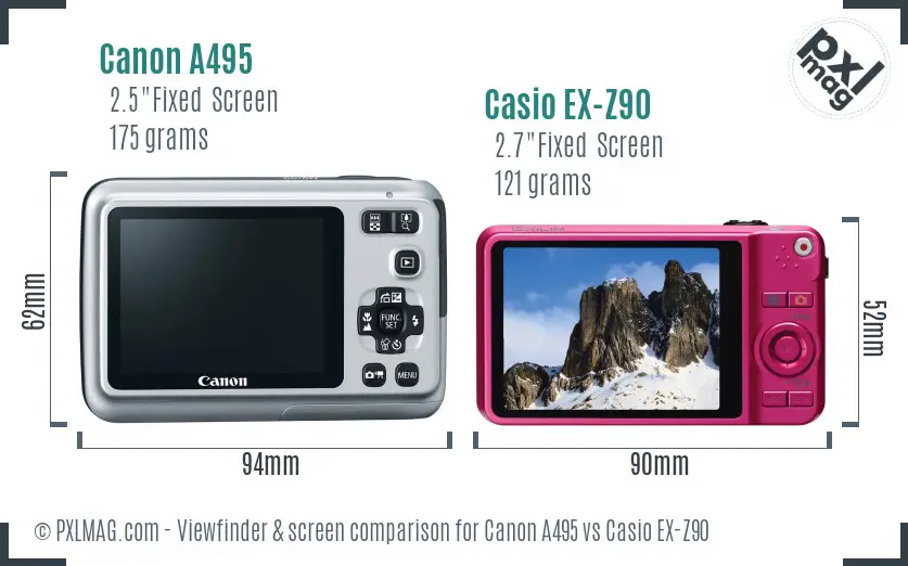 Canon A495 vs Casio EX-Z90 Screen and Viewfinder comparison