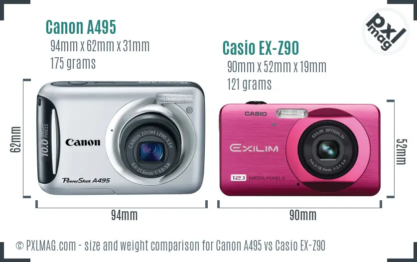 Canon A495 vs Casio EX-Z90 size comparison