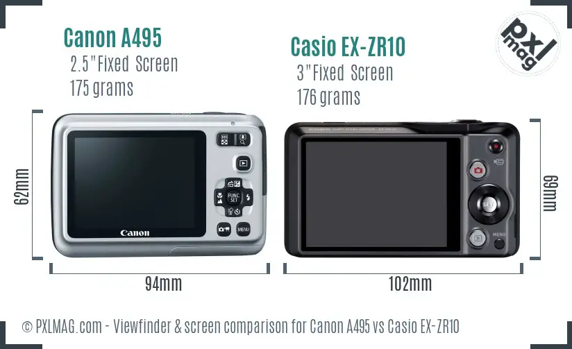 Canon A495 vs Casio EX-ZR10 Screen and Viewfinder comparison Canon A495 vs Casio EX-ZR10 Screen and Viewfinder comparison