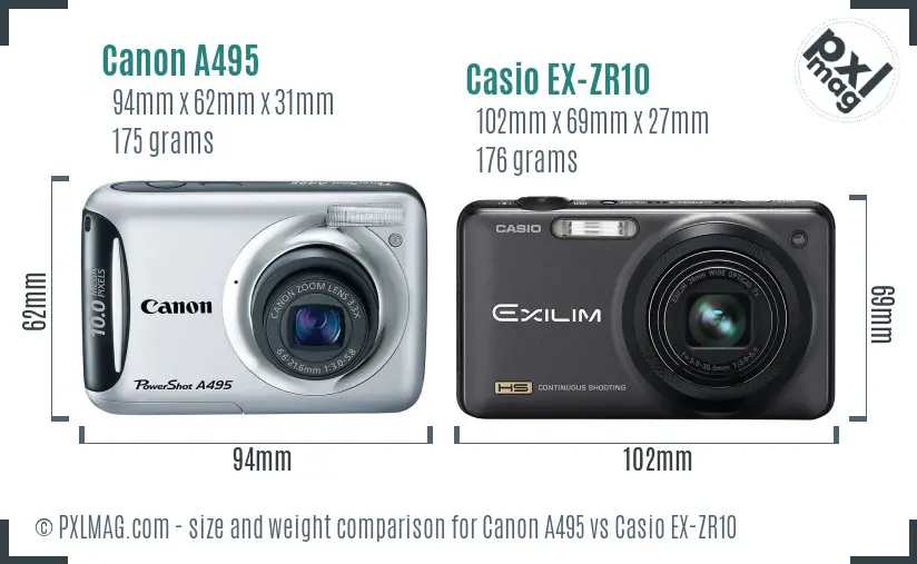 Canon A495 vs Casio EX-ZR10 size comparison Canon A495 vs Casio EX-ZR10 size comparison