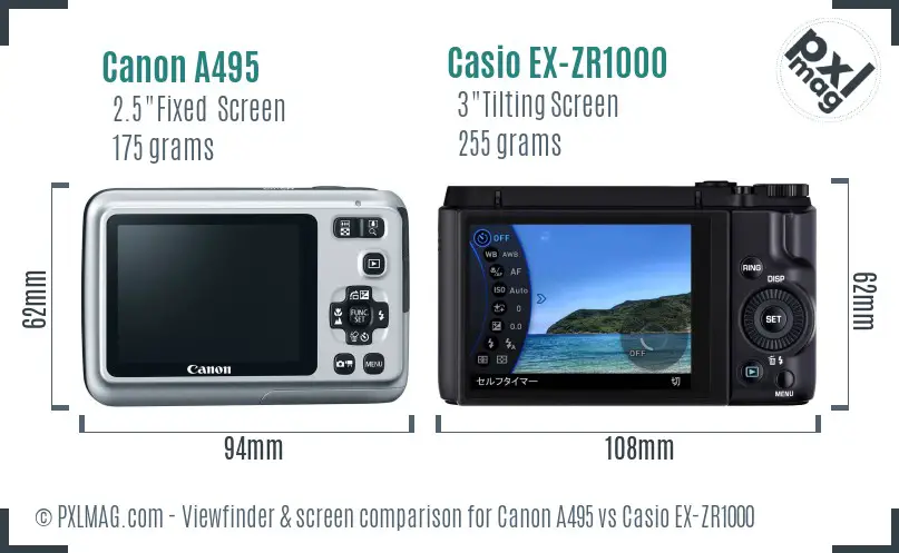 Canon A495 vs Casio EX-ZR1000 Screen and Viewfinder comparison