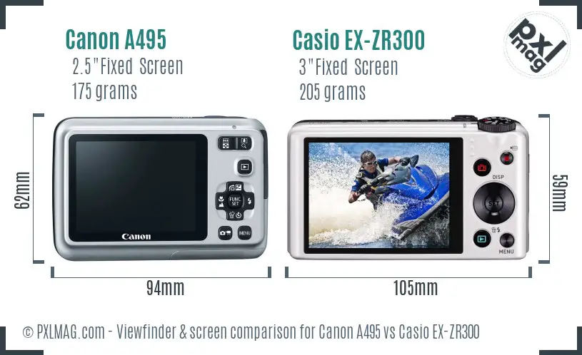 Canon A495 vs Casio EX-ZR300 Screen and Viewfinder comparison