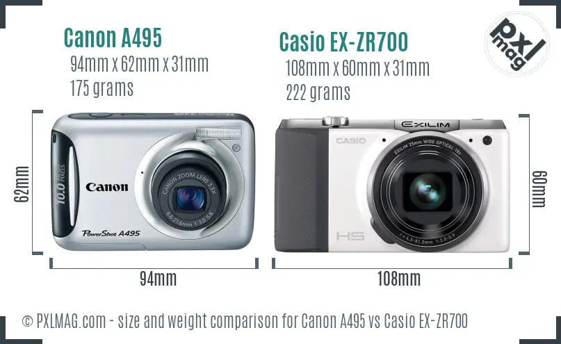 Canon A495 vs Casio EX-ZR700 size comparison