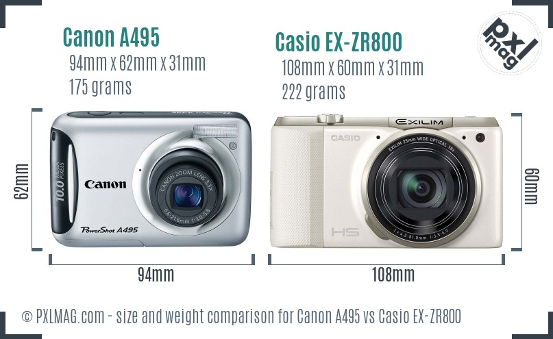 Canon A495 vs Casio EX-ZR800 size comparison Canon A495 vs Casio EX-ZR800 size comparison