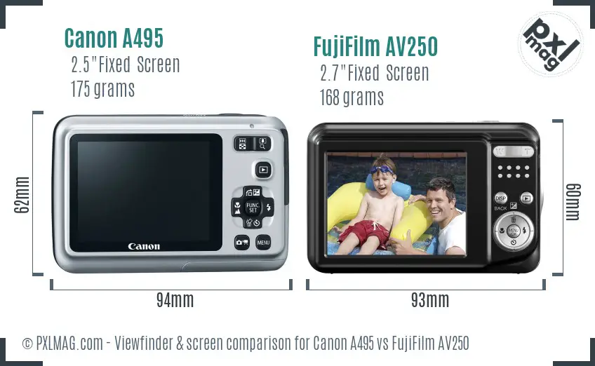 Canon A495 vs FujiFilm AV250 Screen and Viewfinder comparison