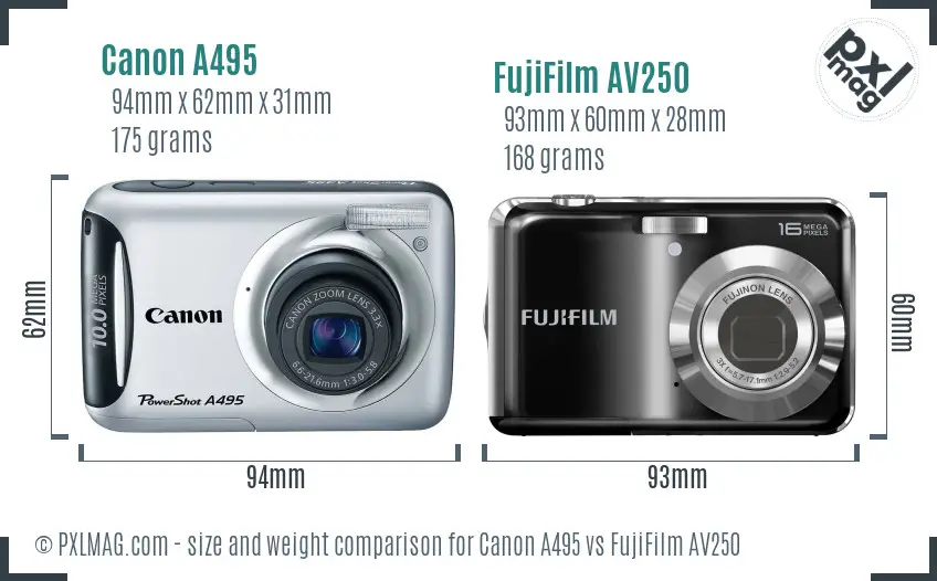 Canon A495 vs FujiFilm AV250 size comparison
