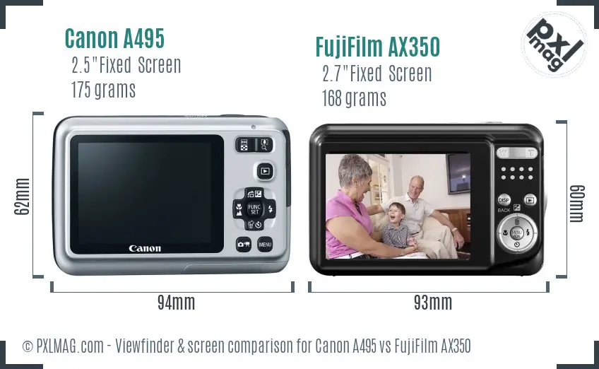 Canon A495 vs FujiFilm AX350 Screen and Viewfinder comparison