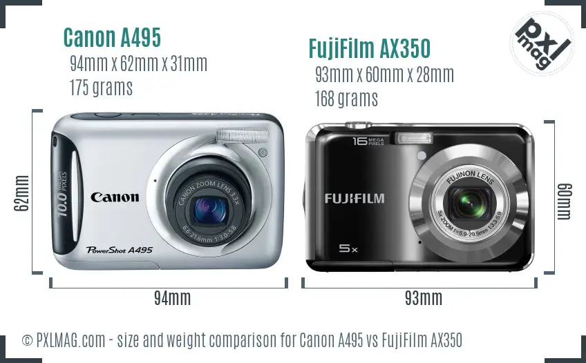 Canon A495 vs FujiFilm AX350 size comparison