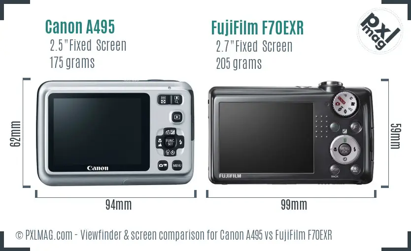 Canon A495 vs FujiFilm F70EXR Screen and Viewfinder comparison