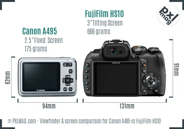 Canon A495 vs FujiFilm HS10 Screen and Viewfinder comparison