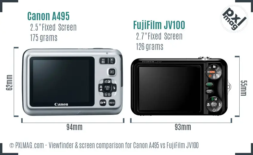 Canon A495 vs FujiFilm JV100 Screen and Viewfinder comparison