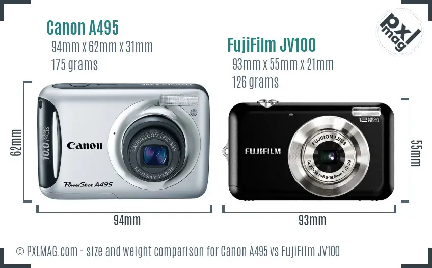 Canon A495 vs FujiFilm JV100 size comparison