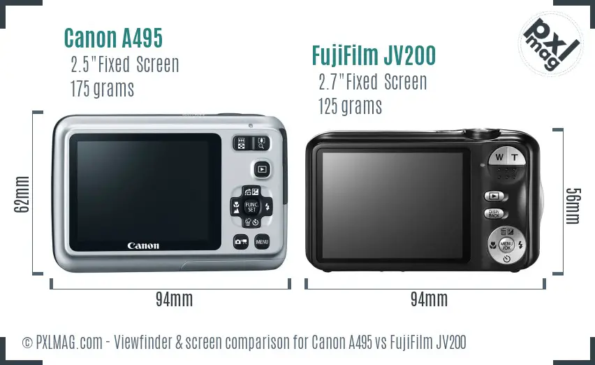Canon A495 vs FujiFilm JV200 Screen and Viewfinder comparison
